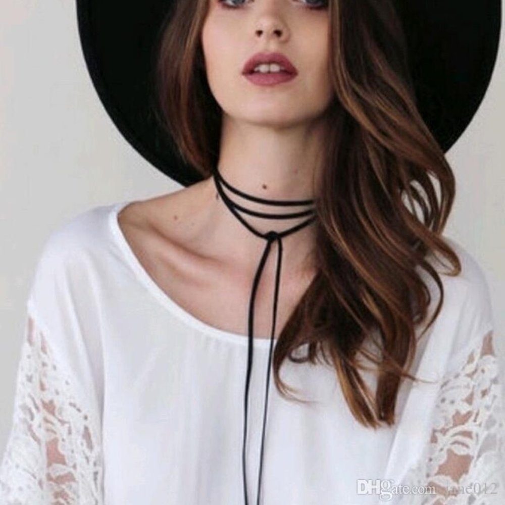 FP Jewelry black Soft Velvet/Suede cord Silver Ends Leaves Boho Necklace - Picture 4 of 11